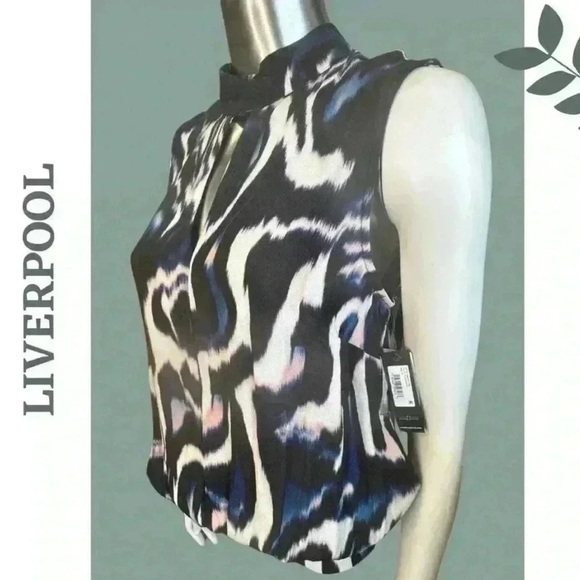 Liverpool Women's Blue Black and White Ink Blot Patterned Sleeveless Top Size XS - Picture 5 of 5